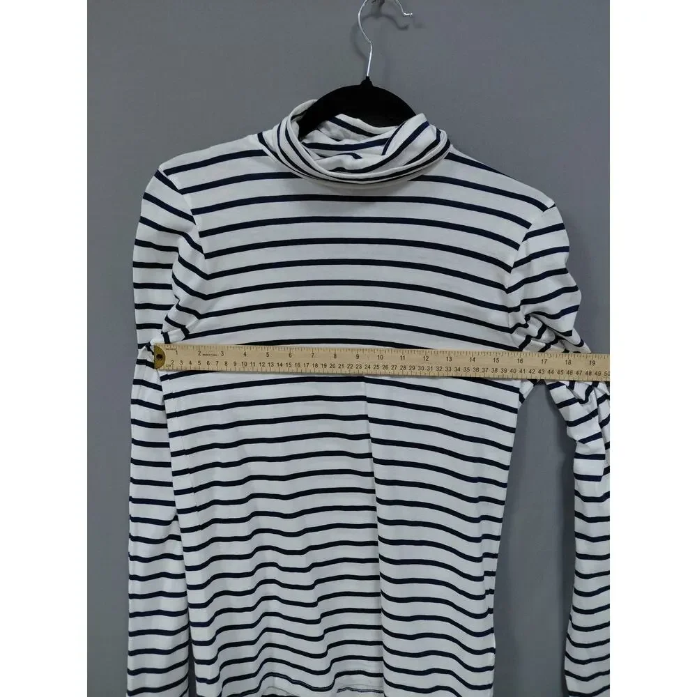 J.Crew Black Turtleneck Knit Stretch Striped T-Shirt Women Size S